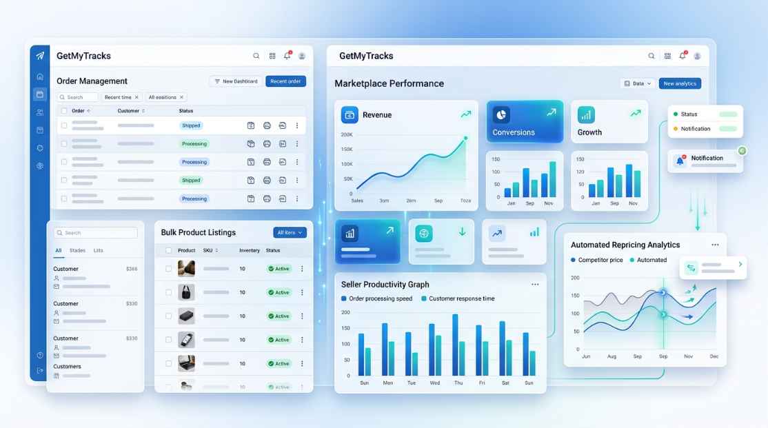 GetMyTracks alternative for OnBuy sellers with automated repricing bulk listing and order management dashboard.