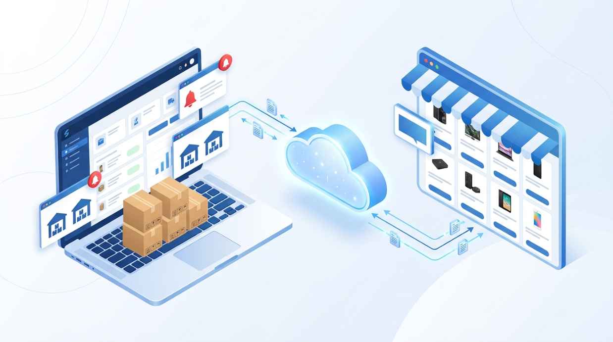 Sellenvo OnBuy integration showing secure cloud synchronization between inventory orders and product listings.